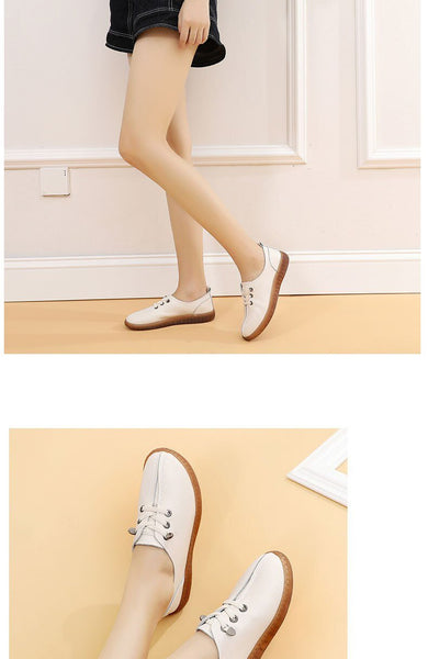 Spring Autumn Mocasines Women's Genuine Leather Lace-up Flats Loafers - SolaceConnect.com