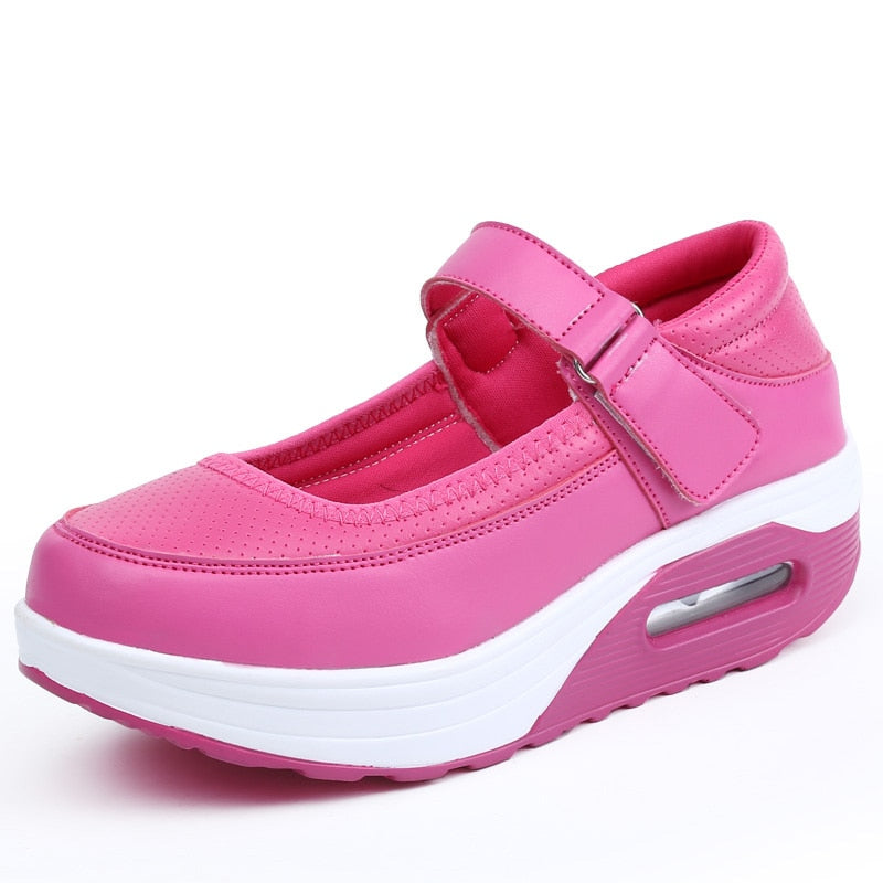 Spring Autumn Rose Red Women Swing Slip-on Shallow Mocasines Round Toe Solid Casual Shoes  -  GeraldBlack.com