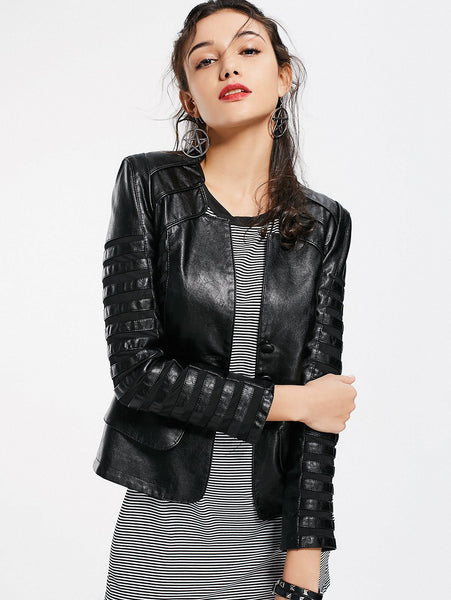 Spring Autumn Winter Patchwork Women's Leather Motorcycle Zipper Jacket - SolaceConnect.com