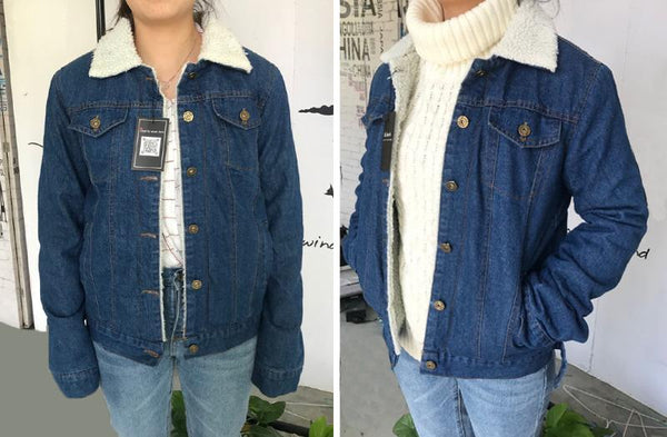 Spring Autumn Winter Women's Wool Long Sleeves Jean Coat with 4 Pockets - SolaceConnect.com