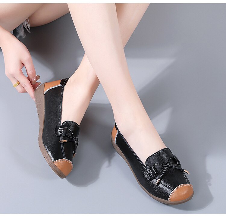 Spring Autumn Women's Genuine Leather Slip-on Butterfly Knot Flats Loafers - SolaceConnect.com