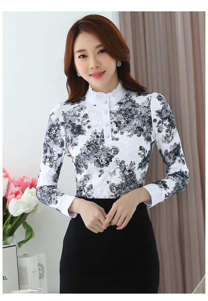 Spring Autumn Women's High Collar Crochet Lace Floral Blouse with Button  -  GeraldBlack.com