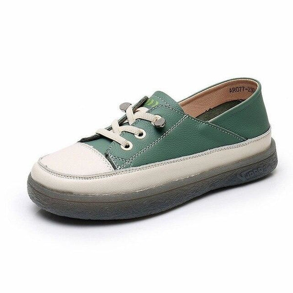 Spring Autumn Women's Natural Genuine Leather Flats Sports Sneakers Shoes - SolaceConnect.com