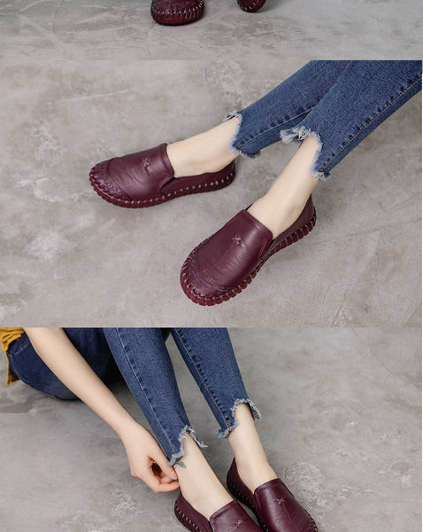 Spring Autumn Women's Soft Genuine Leather Comfortable Sewing Flats Loafers - SolaceConnect.com