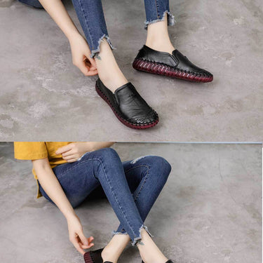 Spring Autumn Women's Soft Genuine Leather Comfortable Sewing Flats Loafers - SolaceConnect.com