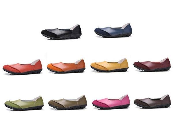 Spring Autumn Women's Solid Genuine Leather Walking Slip-on Flats Loafers - SolaceConnect.com