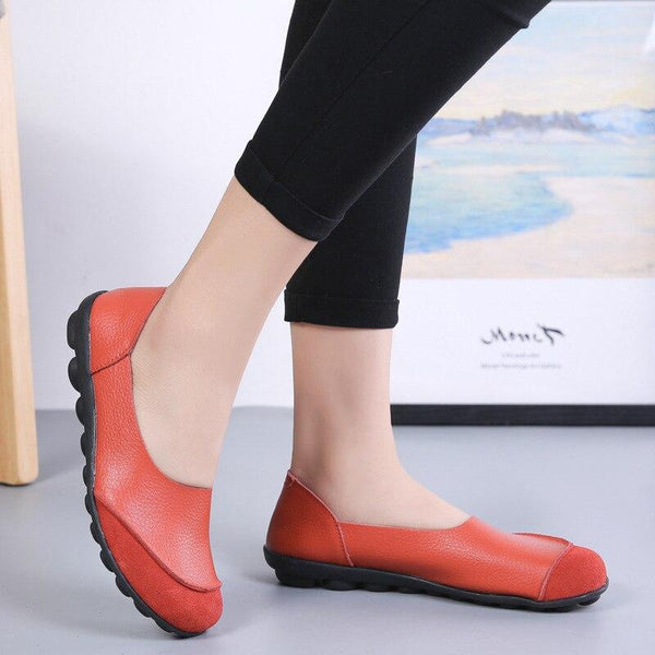 Spring Autumn Women's Solid Genuine Leather Walking Slip-on Flats Loafers  -  GeraldBlack.com