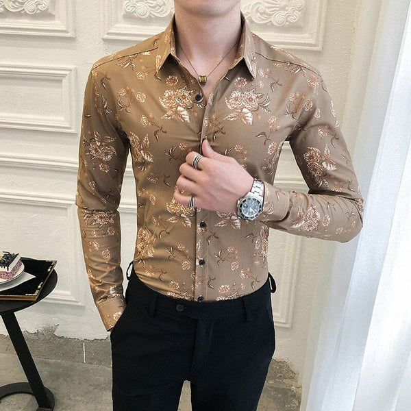 Spring Fashion Long Sleeve Slim Fit Luxury Digital Printed Shirts for men  -  GeraldBlack.com