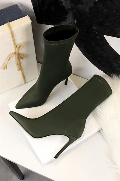 Spring Fashion Sewing Stretch Thin Heels Mid Calf Chelsea Socks Boots - SolaceConnect.com
