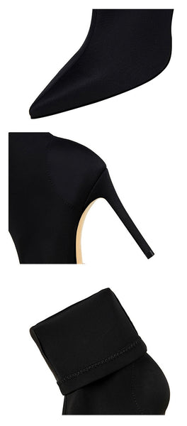 Spring Fashion Sewing Stretch Thin Heels Mid Calf Chelsea Socks Boots - SolaceConnect.com