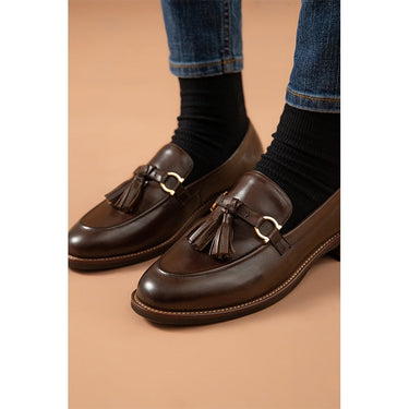 Spring Fashion Women's Cow Leather Round Toe Tassels Decor Slip-on Loafers - SolaceConnect.com
