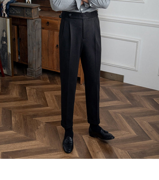 Spring Leisure Straight High Waist Men's Versatile Office Fashion Business Italian Paris Button Trousers  -  GeraldBlack.com