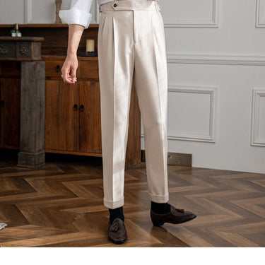 Spring Leisure Straight High Waist Men's Versatile Office Fashion Business Italian Paris Button Trousers  -  GeraldBlack.com