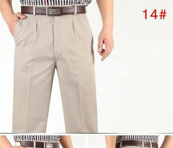 Spring Men's Plus Size Cotton Pleated High Waist Loose Straight Leg Casual Pants - SolaceConnect.com