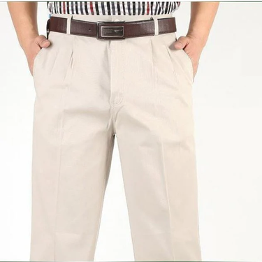 Spring Men's Plus Size Cotton Pleated High Waist Loose Straight Leg Casual Pants  -  GeraldBlack.com