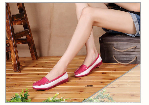 Spring Moccasins Women's Cow Leather Round Toe Slip-on Flats Loafers - SolaceConnect.com