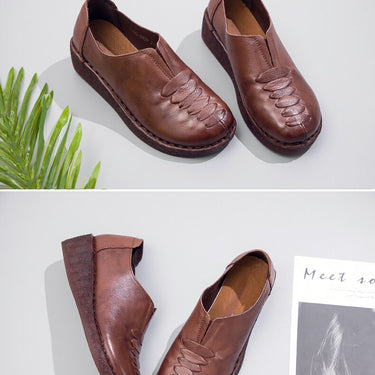 Spring Retro Fashion Ladies Handmade Soft Genuine Leather Flats Loafers - SolaceConnect.com