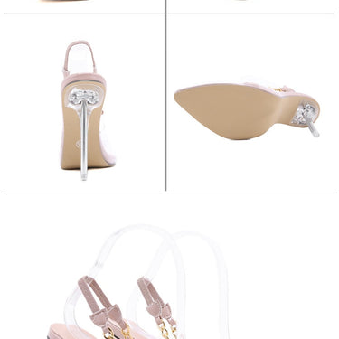 Spring Sexy Women's PVC Pointed-toe Slingbacks Chain Thin Hi-Heels Pumps - SolaceConnect.com