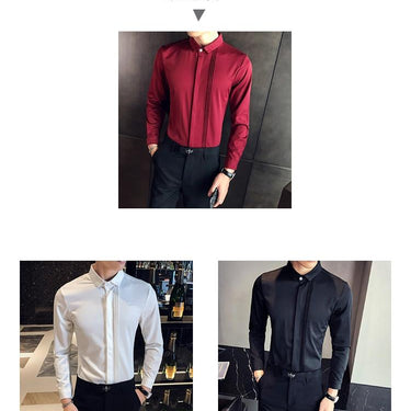 Spring Simple Fashion Men's Front Folds Design Slim Fit Long Sleeves Shirt - SolaceConnect.com