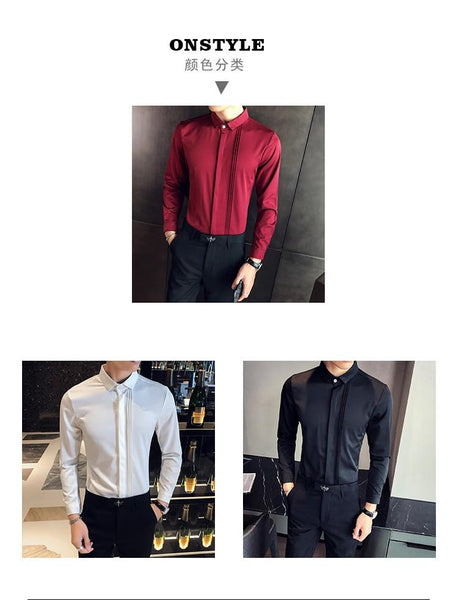 Spring Simple Fashion Men's Front Folds Design Slim Fit Long Sleeves Shirt - SolaceConnect.com