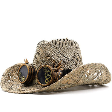 Spring Summer Hand Knitted Rolled Brim Malangrass Straw Hollow Ethnic Cowboy Outdoor Sun Protection Hat  -  GeraldBlack.com