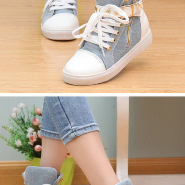Spring Women's Solid Black Blue Canvas Rivet High Top Flats Sneakers Shoes - SolaceConnect.com
