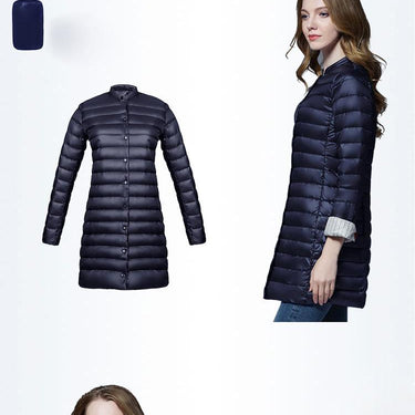 Spring Women's Solid Ultra Light Duck Down Padded Long Slim Warm Jacket - SolaceConnect.com