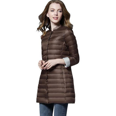 Spring Women's Solid Ultra Light Duck Down Padded Long Slim Warm Jacket - SolaceConnect.com