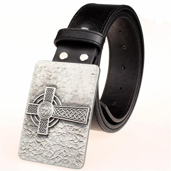 Square Celtic Knot Pattern Cross Weave Punk Rock Leather Metal Buckle Belt - SolaceConnect.com
