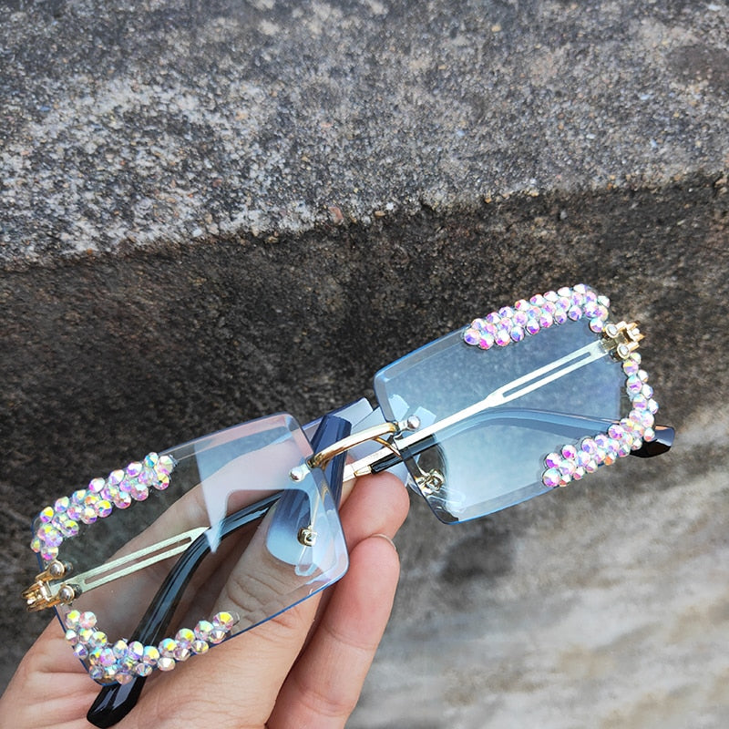 Square Rimless Cooling Glasses Women's Fashion Luxury Vintage Diamond Sunglasses  -  GeraldBlack.com