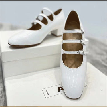 Square Toe Mary Janes Middle Thick Heel Retro Casual Buckle Strap Little Leather Shoes  -  GeraldBlack.com