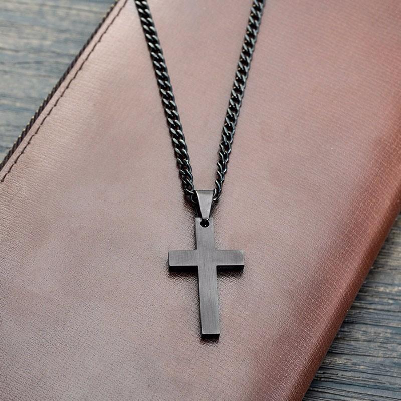 Stainless Steel Black Color Cross Pendant Prayer Necklaces For Women Men - SolaceConnect.com