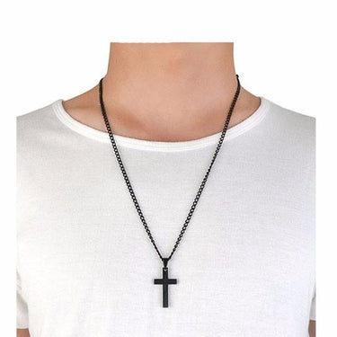 Stainless Steel Black Color Cross Pendant Prayer Necklaces For Women Men - SolaceConnect.com