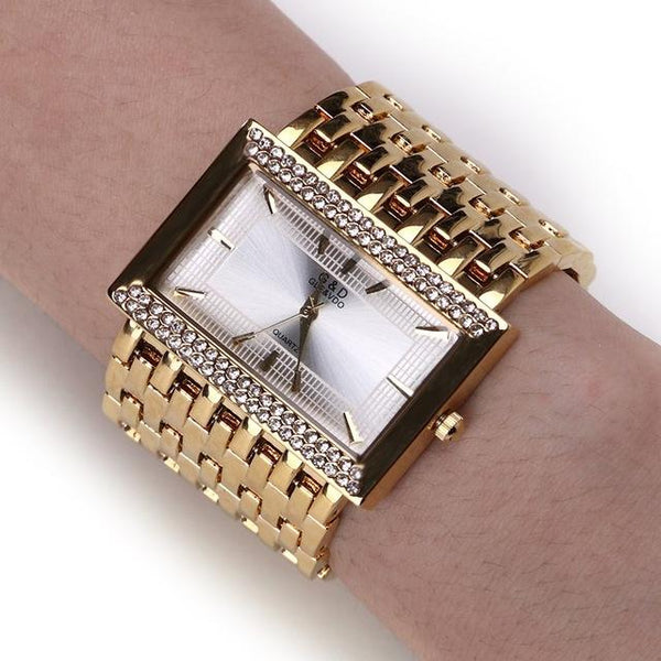 Stainless Steel Chain Fashion Gold Quartz Square Watch for Women - SolaceConnect.com