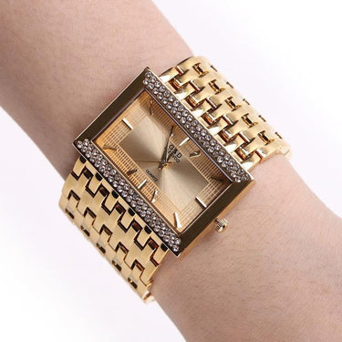 Stainless Steel Chain Fashion Gold Quartz Square Watch for Women - SolaceConnect.com