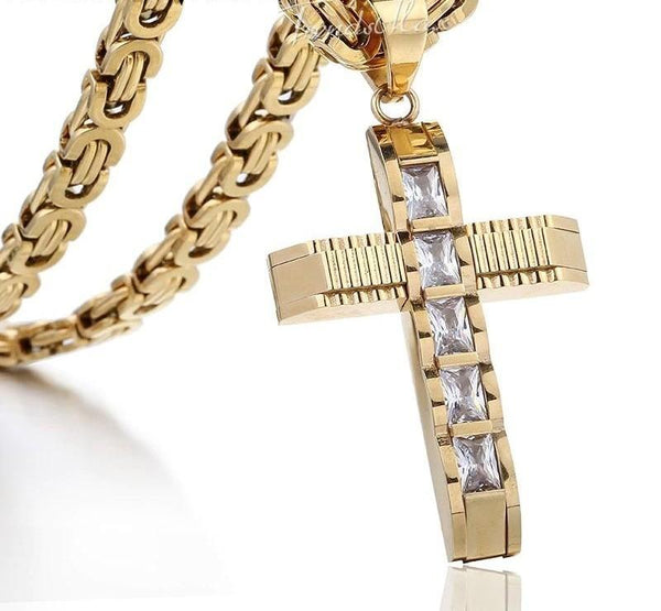 Stainless Steel Cross Pendant Fashion Chain Necklace for Men - SolaceConnect.com