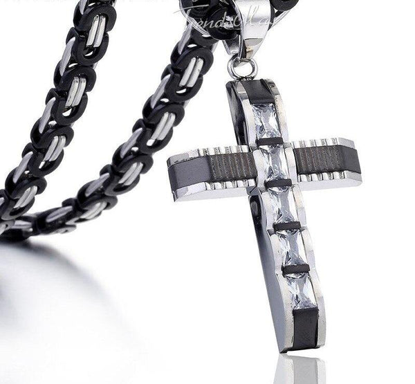Stainless Steel Cross Pendant Fashion Chain Necklace for Men - SolaceConnect.com