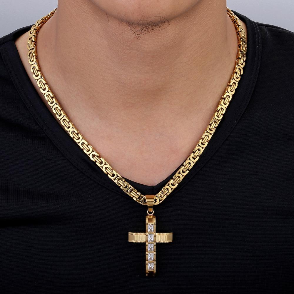 Stainless Steel Cross Pendant Fashion Chain Necklace for Men  -  GeraldBlack.com