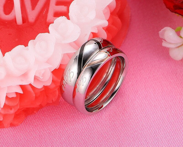 Stainless Steel Heart Alliance Silver Color Couple Ring for Men and Women  -  GeraldBlack.com