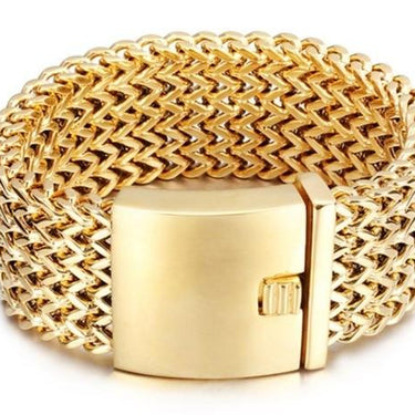 Stainless Steel Link Chain Bracelet for Men Cool Mesh Dubai Gold Jewelry - SolaceConnect.com