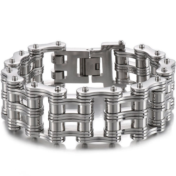 Stainless Steel Motorcycle Chain Men Bracelet 24MM Wide Hand Chain Accessories Wristband Bangles Rock And Roll Rap Jewelry  -  GeraldBlack.com