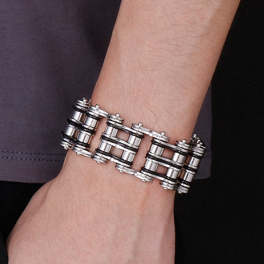Stainless Steel Motorcycle Chain Men Bracelet 24MM Wide Hand Chain Accessories Wristband Bangles Rock And Roll Rap Jewelry  -  GeraldBlack.com