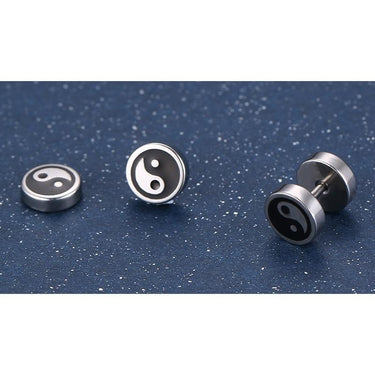 Stainless Steel Round Chinese Yin and Yang Stud Earrings for Men - SolaceConnect.com