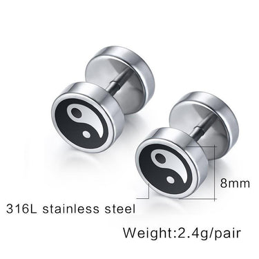Stainless Steel Round Chinese Yin and Yang Stud Earrings for Men - SolaceConnect.com