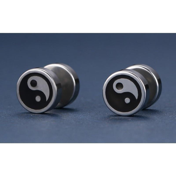 Stainless Steel Round Chinese Yin and Yang Stud Earrings for Men  -  GeraldBlack.com