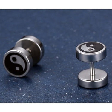 Stainless Steel Round Chinese Yin and Yang Stud Earrings for Men  -  GeraldBlack.com