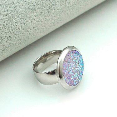 Stainless Steel Silver Color Party Rings with Green Purple and White Stones  -  GeraldBlack.com