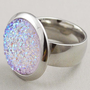 Stainless Steel Silver Color Party Rings with Green Purple and White Stones - SolaceConnect.com