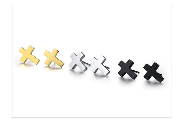 Stainless Steel Silver Gold Tone Simple Cross Small Stud Unisex Earrings - SolaceConnect.com