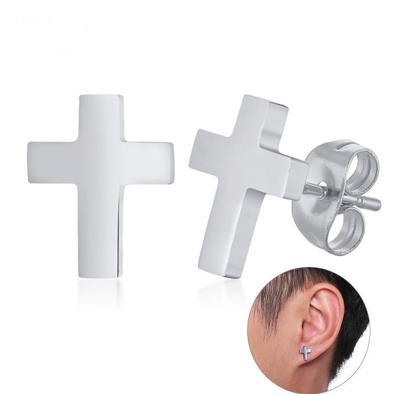 Stainless Steel Silver Gold Tone Simple Cross Small Stud Unisex Earrings - SolaceConnect.com
